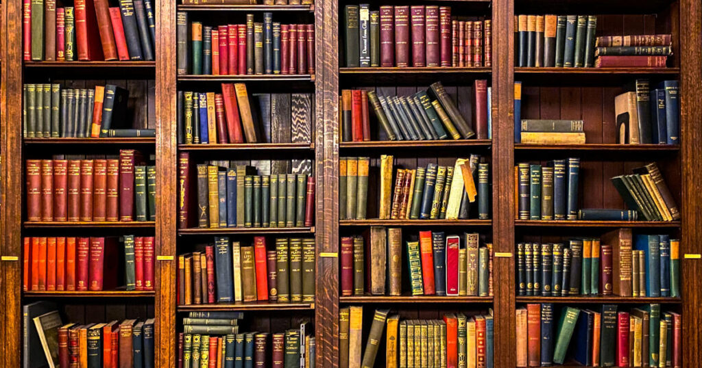 a photo of a library, free digital marketing resources.